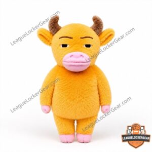 Niu Lai Here Comes The Cow Plush Toy - close-up of the face with a brown plush in the background