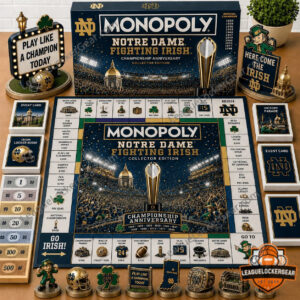 Notre Dame Fighting Irish Championship Anniversary Monopoly Board Game - full setup