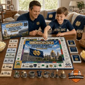 Notre Dame Fighting Irish Monopoly 2026 Board Game - close-up of game board and stadium model