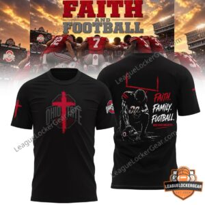Ohio State Buckeyes Faith Family Football 2026 Limited T-Shirt - close-up of front design with cross and team