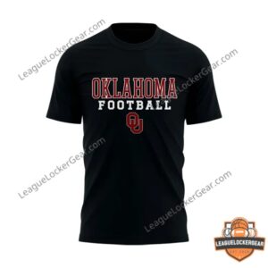 Oklahoma Sooners Football T-Shirt - man wearing the shirt and cap, pointing on a football field