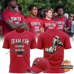 Oklahoma Sooners Team 132 Strike and Strain Football T-Shirt - front view with players in background
