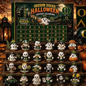 Oregon Ducks Halloween 2026 Advent Calendar - full display with all 24 collectible figurines