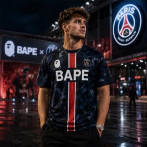 Paris Saint-Germain BAPE Collaboration Jersey Shirt - upper half with Eiffel Tower