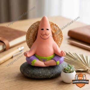 Patrick Star Meditating Zen Figurine with Straw Hat - close-up front view