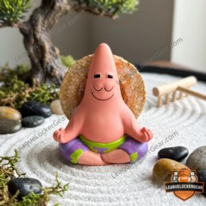 Patrick Star Meditating Zen Figurine with Straw Hat - close-up back view