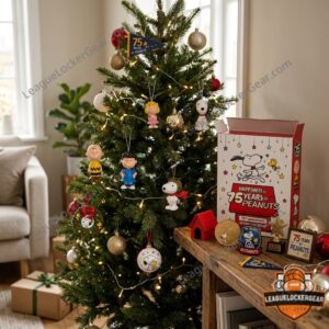 Peanuts 75th Anniversary Advent Calendar - close-up of the advent calendar box and top row of character
