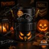 Penrith Panthers Halloween Personalized Mini Can Cooler - full view with festive background