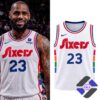 Philadelphia 76ers LeBron James City Edition Basketball Jersey - split view with player and product