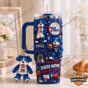 Philadelphia 76ers Sixers Nation Tumbler Plush Toy - close up of logo