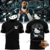 Philadelphia Eagles Hello Kitty Jalen Hurts Number 1 T-Shirt - front and back display
