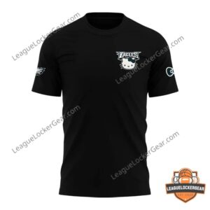 Philadelphia Eagles Hello Kitty Jalen Hurts Number 1 T-Shirt - close-up of front logo and background graphic