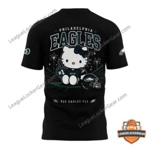 Philadelphia Eagles Hello Kitty Jalen Hurts Number 1 T-Shirt - close-up of back graphic with Jalen Hurts and