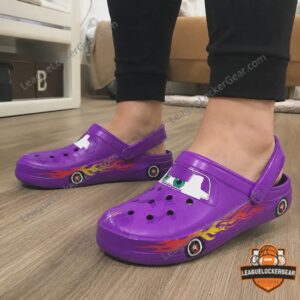 Pixar Cars Ramone Character Crocs Clogs 2026 - close-up of the front, eyes, and racetrack background