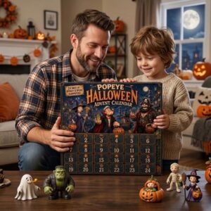 Popeye Halloween 2026 Advent Calendar - close-up of the box showing Popeye and Bluto
