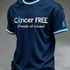Prostate Cancer Awareness Cancer Free Blue Ribbon T-Shirt - front view on a grey background