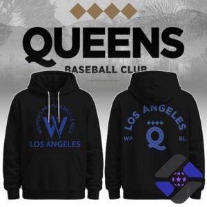 Queens Baseball Club Los Angeles Women's Pro Baseball League Inaugural Season Hoodie - front and back views