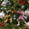 Rocky Balboa Apollo Creed 50th Anniversary Boxing Christmas Ornament - full view of both boxers hanging on a