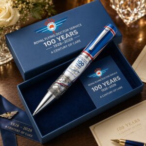 Royal Flying Doctor Service 100 Years 1928-2028 A Century of Care Pen - close-up with commemorative card