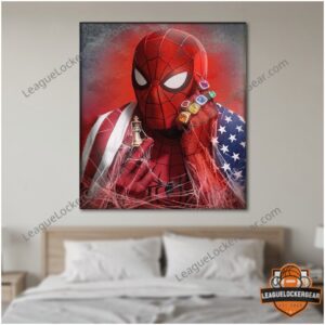 Spider-Man Avengers Endgame Infinity Gauntlet Chess King Canvas - displayed on a wall above a bed
