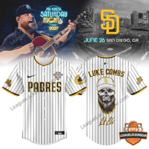 San Diego Padres Luke Combs My Kinda Saturday Night Tour 2027 Baseball Jersey - full view with concert