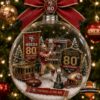 San Francisco 49ers 80th Anniversary 1946-2026 Global Ornament - full view hanging on Christmas tree