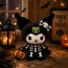 Sanrio Kuromi Halloween 2026 Skeleton Plush Toy - full view with pumpkin basket