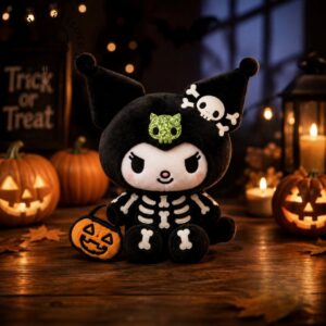Sanrio Kuromi Halloween 2026 Skeleton Plush Toy - close-up of face and lantern