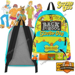 Scooby-Doo Back to School Custom Name Backpack - front view with characters and customizable name, back view