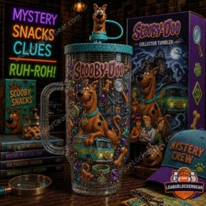 Scooby-Doo Collector Mystery Tumbler With Handle - full view with collector box and themed props