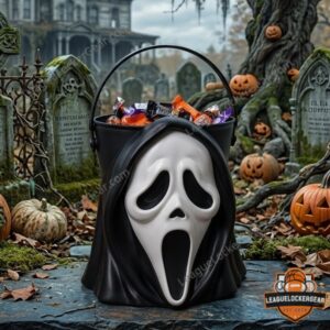 Scream Ghostface Halloween 2026 Trick or Treat Candy Bucket - front view with mask detail