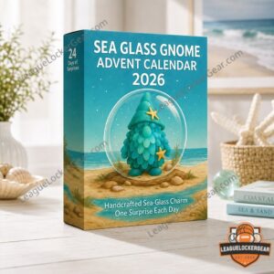 Sea Glass Gnome Advent Calendar 2026 with Handcrafted Charms - hanging gnome ornaments on a decorative white