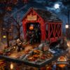 Sleepy Hollow Covered Bridge Halloween 2026 Collector Building Set - full scene with Headless Horseman