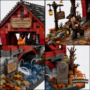 Sleepy Hollow Covered Bridge Halloween 2026 Collector Building Set - close-up of bridge entrance and Headless