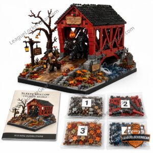Sleepy Hollow Covered Bridge Halloween 2026 Collector Building Set - minifigure running past 