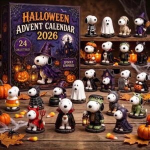Snoopy Halloween Advent Calendar 2026 with all 24 collectible figurines displayed