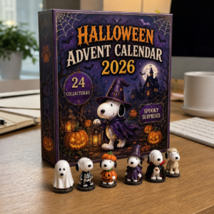 Detailed view of Snoopy Halloween Advent Calendar 2026 figurines in diverse costumes
