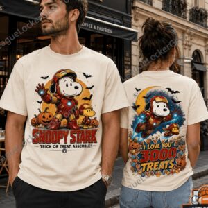 Snoopy Iron Man Halloween Crossover T-Shirt - close-up of front graphic