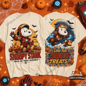 Snoopy Iron Man Halloween Crossover T-Shirt - front and back display