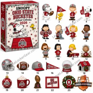 Snoopy Ohio State Buckeyes Advent Calendar 2026 - front view of collector box