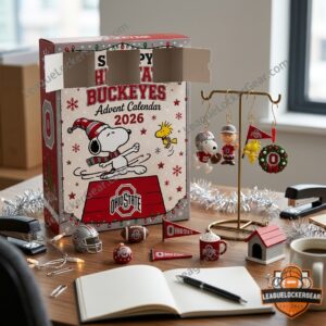 Snoopy Ohio State Buckeyes Advent Calendar 2026 - close-up of bottom row items