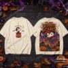 Snoopy Spider-Man Halloween Great Power Great Scares T-Shirt - front and back view
