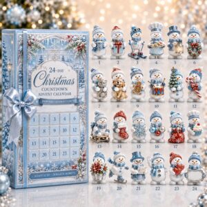 Top section of the 24 unique snowman figurines, numbered 1 through 12