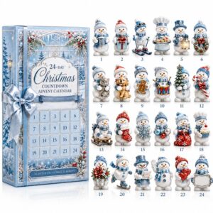 Snowman Christmas Countdown Advent Calendar with 24 figurines displayed on a white background