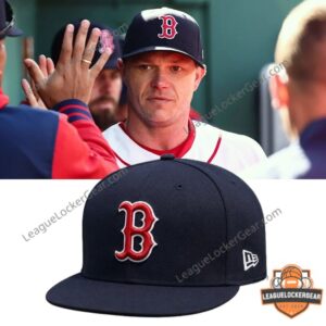 Boston Red Sox Team Logo Baseball Cap - player wearing the cap with a separate product shot below