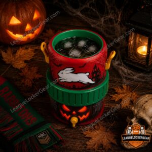 South Sydney Rabbitohs Halloween Spooky Mini Can Cooler - close-up of top tier left side