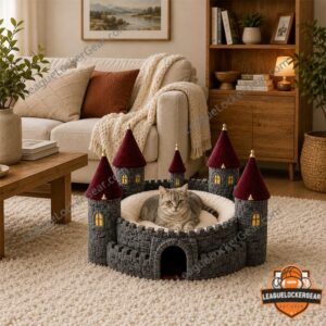 Spellpaw Harry Potter Hogwarts Enchanted Castle Pet Cat Dog Bed - close-up of left turrets and plush interior