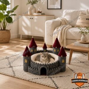Spellpaw Harry Potter Hogwarts Enchanted Castle Pet Cat Dog Bed - close-up of right turrets and soft bedding