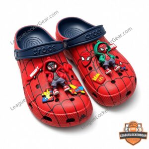 Spider-Man Miles Morales Marvel Jibbitz Charms Crocs Clogs - close-up of right clog