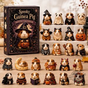 Spooky Guinea Pig Halloween Advent Calendar - close-up of top tier figurines including ghost and witch